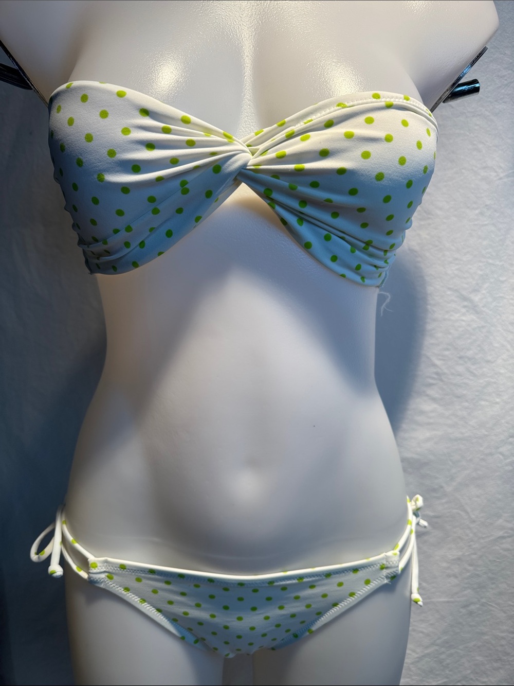 Victoria's Secret White Bandeau Bikini with Lime Polka Dots - Picture 2 of 13